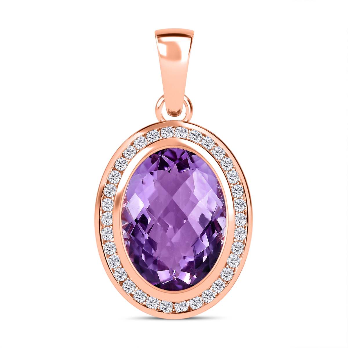 AAA Rose De France Amethyst, weißer Zirkon Anhänger, 925 Silber Roségold Vermeil ca. 12.33 ct