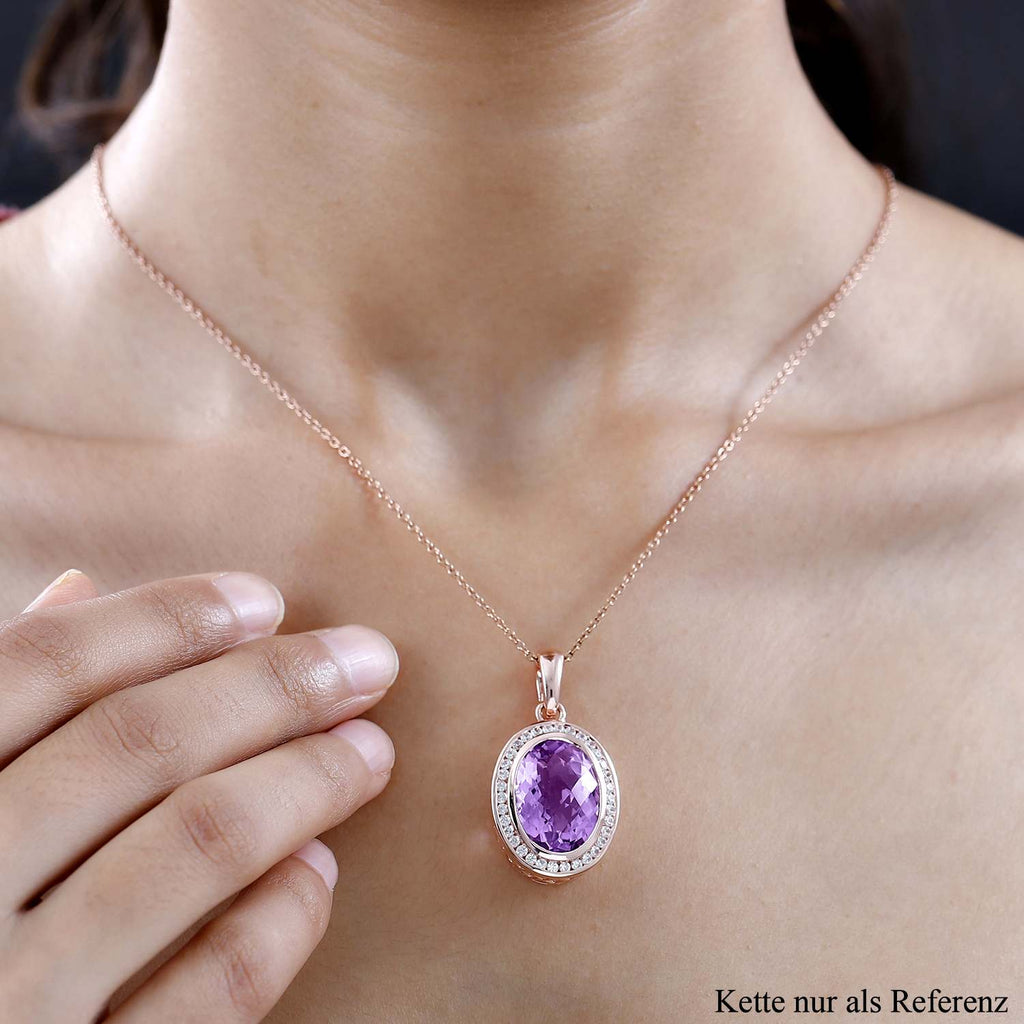 AAA Rose De France Amethyst, weißer Zirkon Anhänger, 925 Silber Roségold Vermeil ca. 12.33 ct