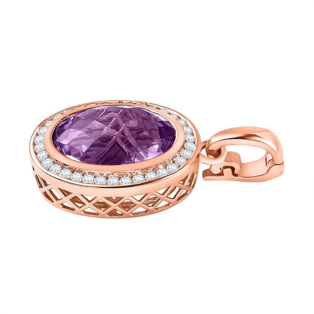 AAA Rose De France Amethyst, weißer Zirkon Anhänger, 925 Silber Roségold Vermeil ca. 12.33 ct