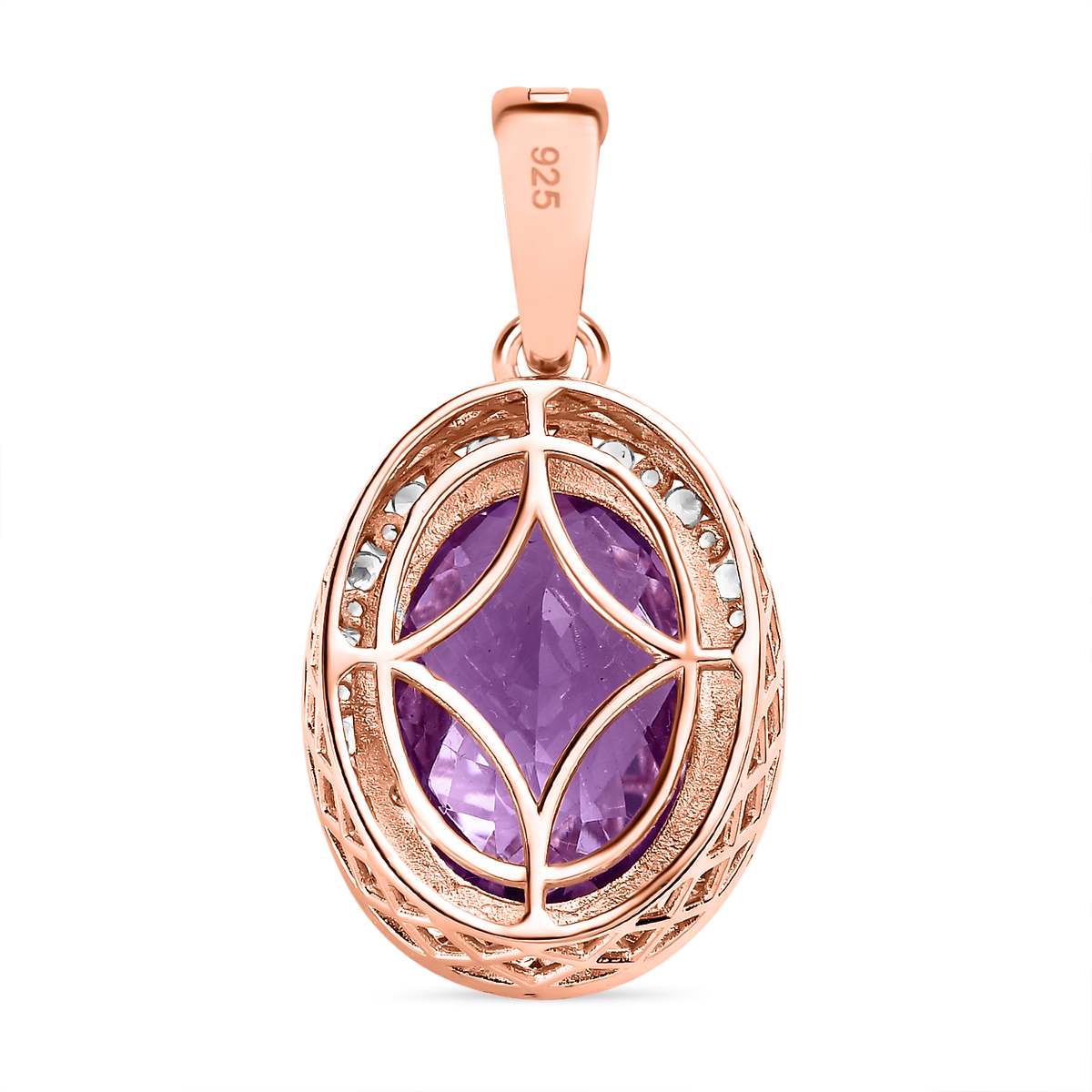 AAA Rose De France Amethyst, weißer Zirkon Anhänger, 925 Silber Roségold Vermeil ca. 12.33 ct