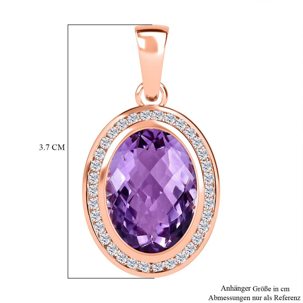 AAA Rose De France Amethyst, weißer Zirkon Anhänger, 925 Silber Roségold Vermeil ca. 12.33 ct