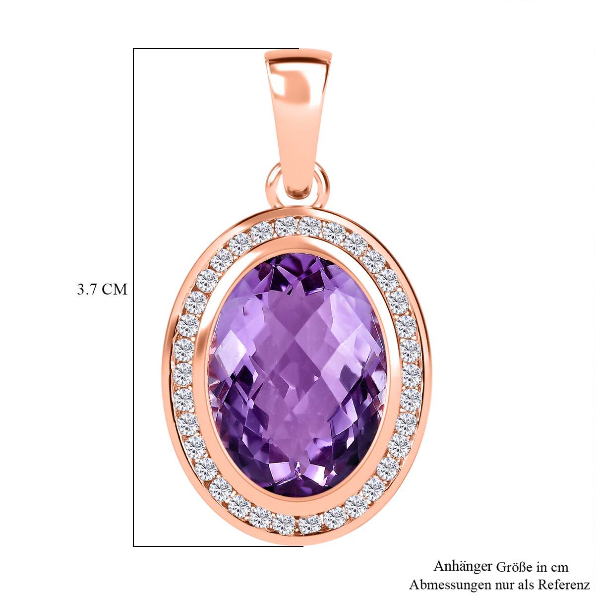 AAA Rose De France Amethyst, weißer Zirkon Anhänger, 925 Silber Roségold Vermeil ca. 12.33 ct