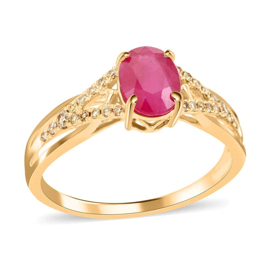 LUXORO AAA Natürlicher Mosambik-Rubin, Weißer Diamant AGI zertifiziert Ring 585 Gold (Größe 16.50) ca. 1.50 ct