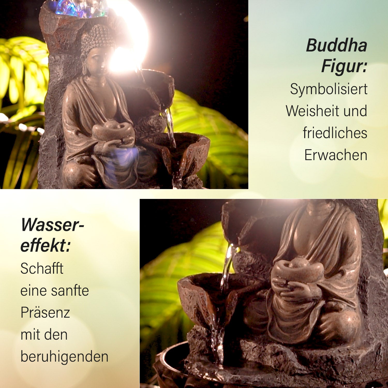 Buddha mit Glaskugel und Licht