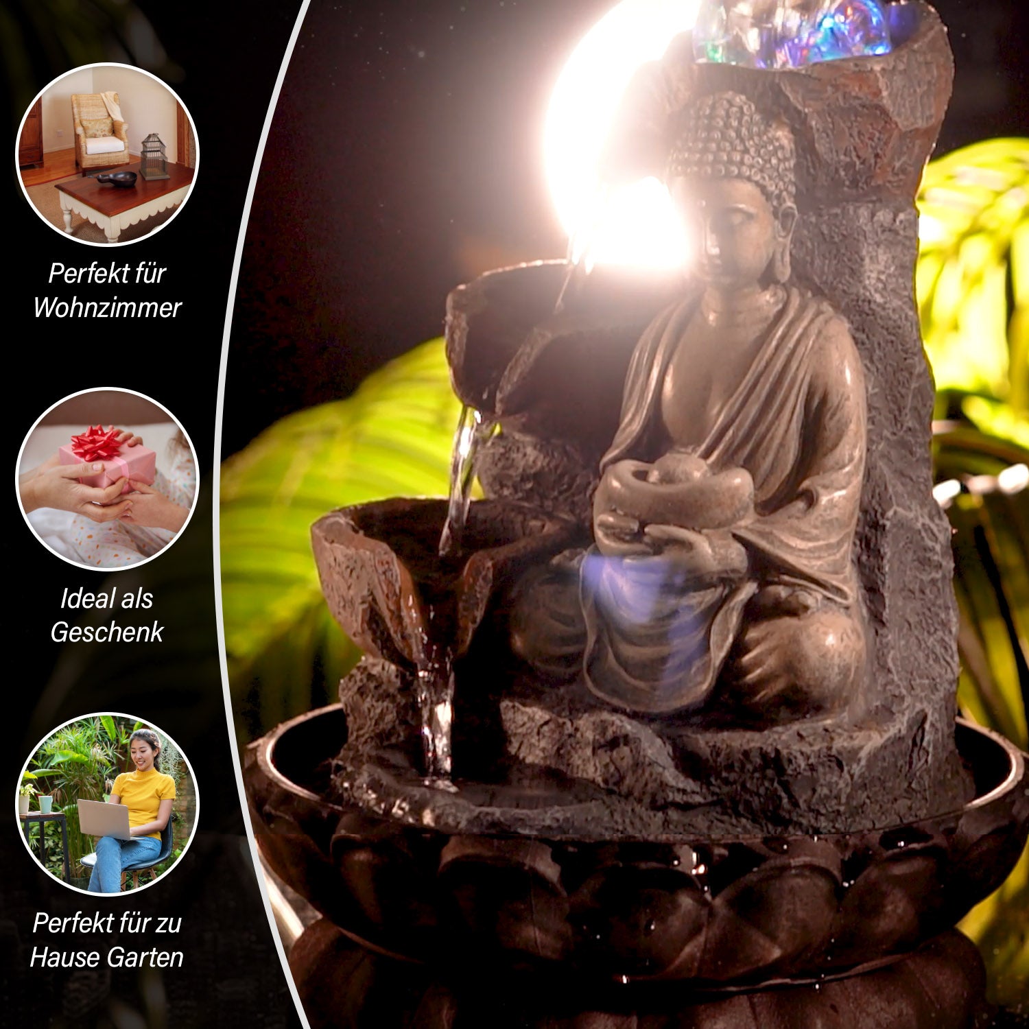 Buddha mit Glaskugel und Licht
