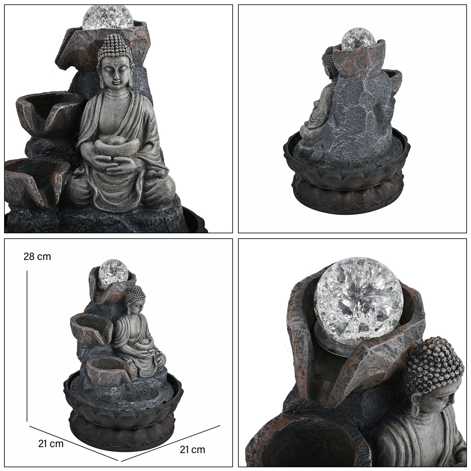 Buddha mit Glaskugel und Licht