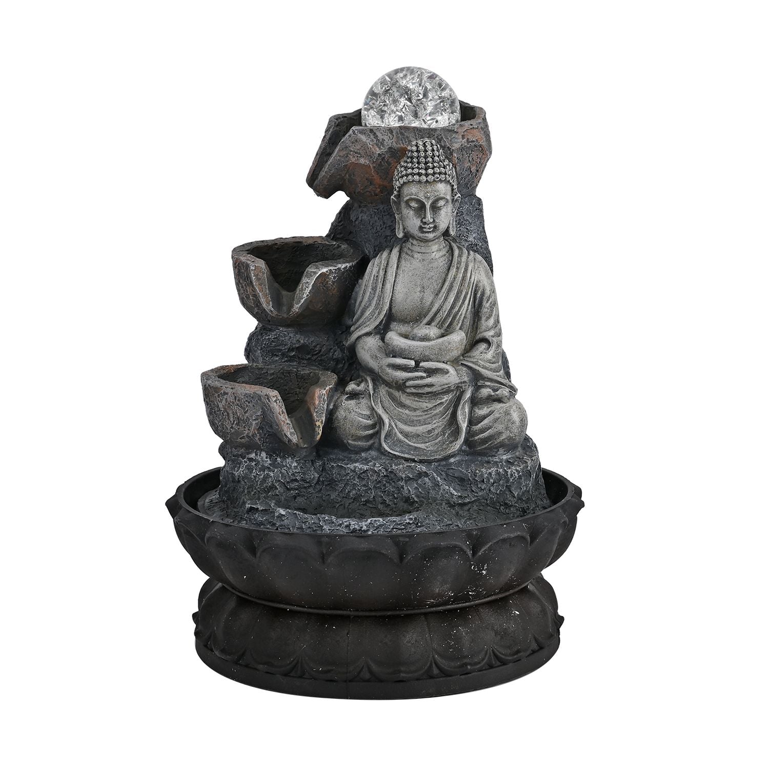 Buddha mit Glaskugel und Licht