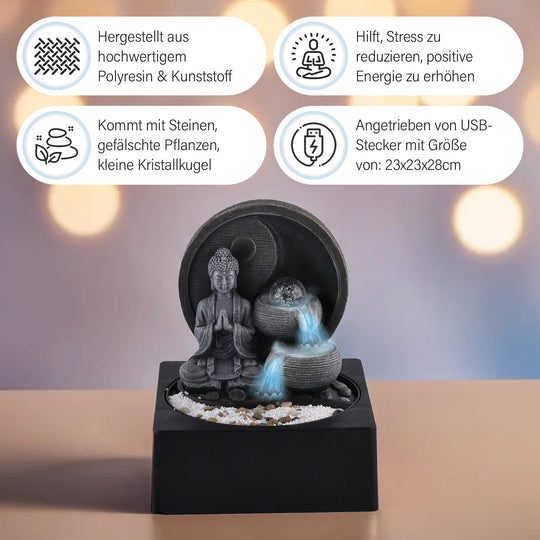 Haus & Garten Wasserbrunnen mit LED Licht und Tempel, 23x23x22 cm, Hand