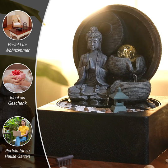 Haus & Garten Wasserbrunnen mit LED Licht und Tempel, 23x23x22 cm, Hand