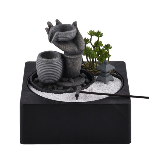 Haus & Garten Wasserbrunnen mit LED Licht und Tempel, 23x23x22 cm, Hand