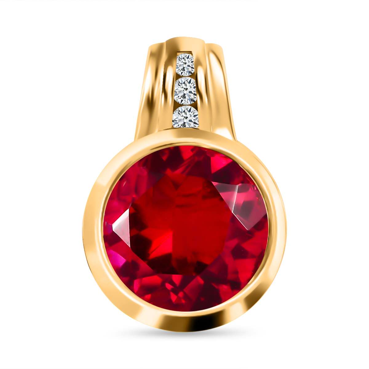 Magenta Rosa Quarz Triplette, weißer Zirkon Anhänger, 925 Silber vergoldet ca. 5.24 ct