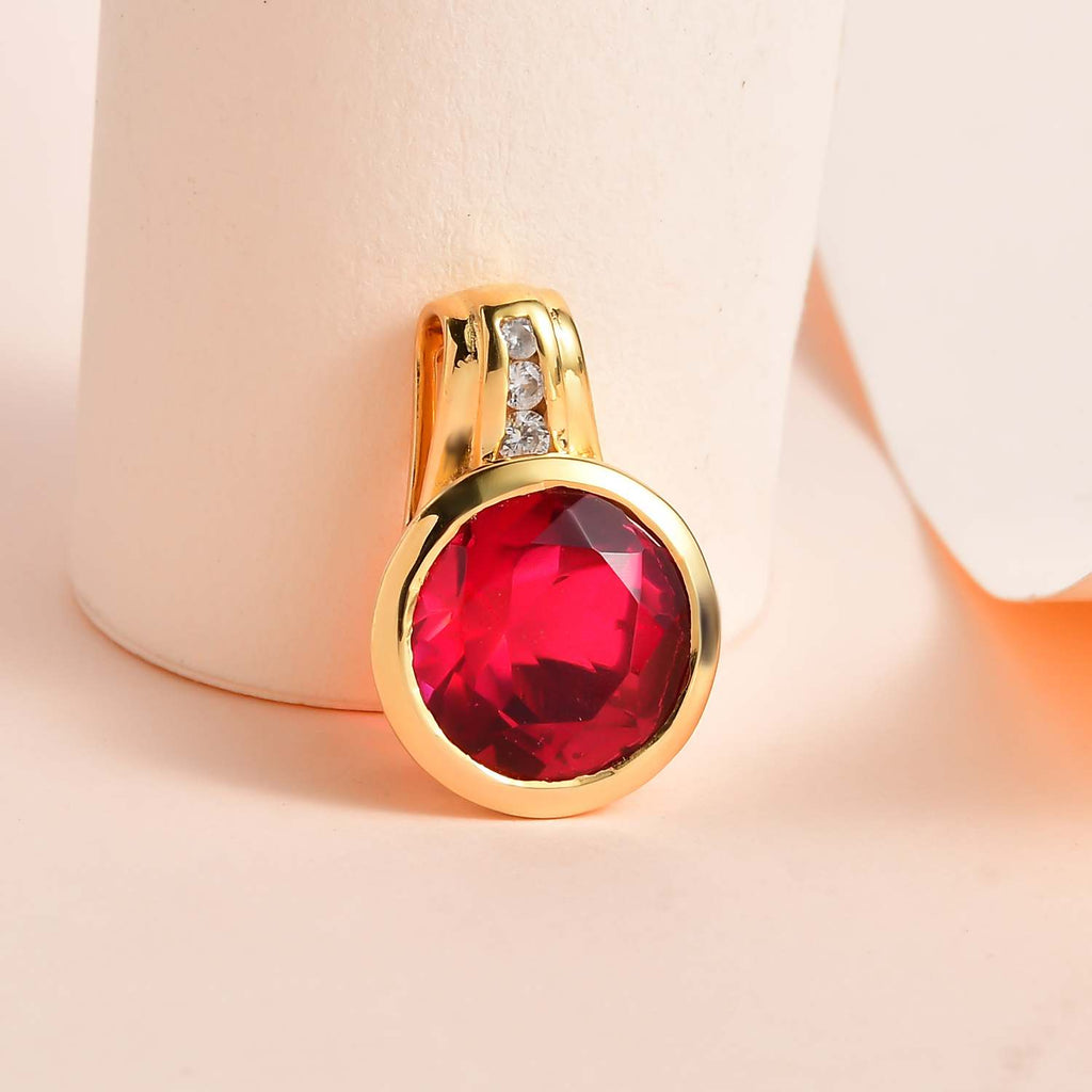 Magenta Rosa Quarz Triplette, weißer Zirkon Anhänger, 925 Silber vergoldet ca. 5.24 ct