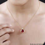 Magenta Rosa Quarz Triplette, weißer Zirkon Anhänger, 925 Silber vergoldet ca. 5.24 ct
