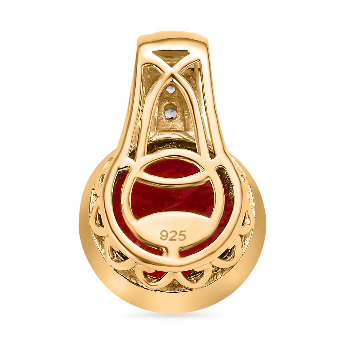 Magenta Rosa Quarz Triplette, weißer Zirkon Anhänger, 925 Silber vergoldet ca. 5.24 ct