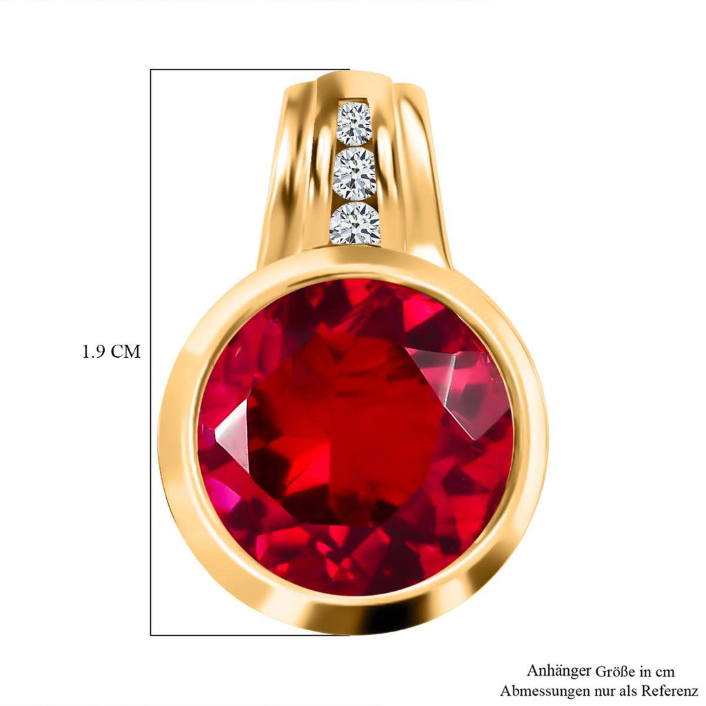 Magenta Rosa Quarz Triplette, weißer Zirkon Anhänger, 925 Silber vergoldet ca. 5.24 ct