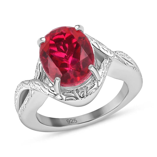 Magenta Rosa Quarz Triplette Ring, 925 Silber platiniert ca. 4.01 ct