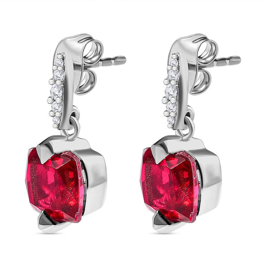 Magenta Rosa Quarz Triplette, weißer Zirkon Ohrringe, 925 Silber platiniert ca. 5.19 ct