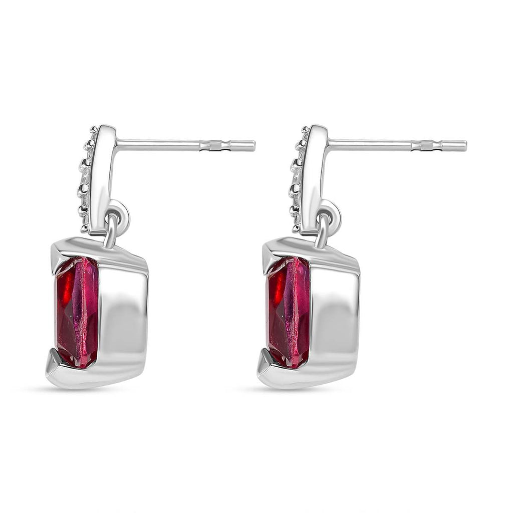 Magenta Rosa Quarz Triplette, weißer Zirkon Ohrringe, 925 Silber platiniert ca. 5.19 ct