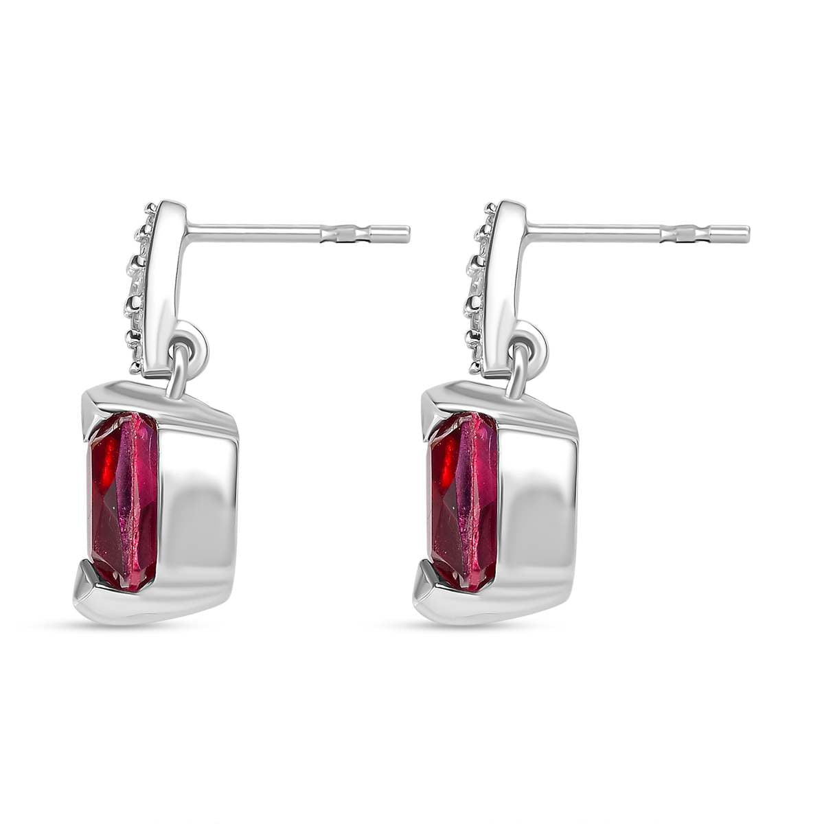 Magenta Rosa Quarz Triplette, weißer Zirkon Ohrringe, 925 Silber platiniert ca. 5.19 ct