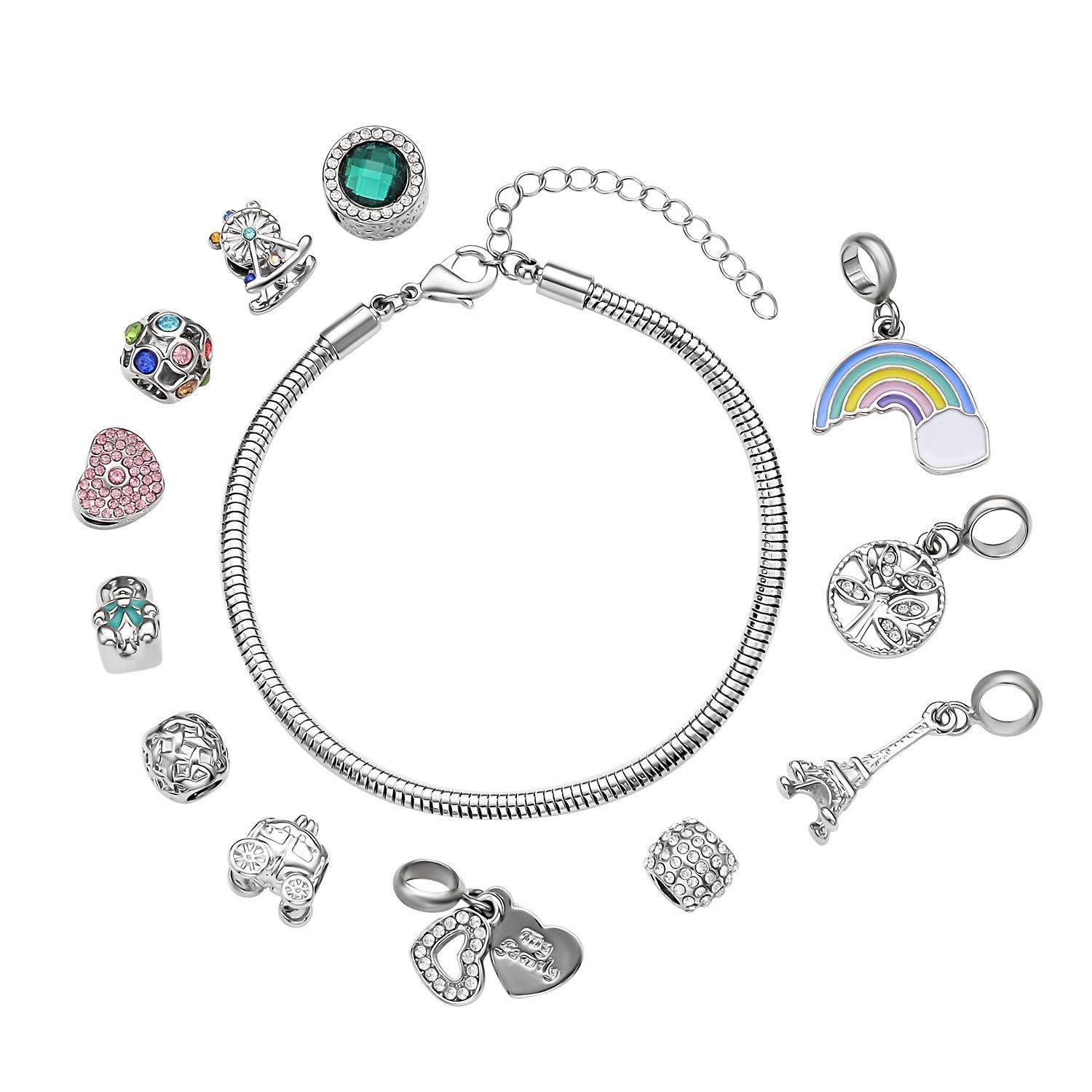 Designer Inpiriertes Schlangen-Gliederarmband mit 12 Charme