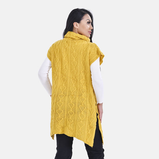 LA MAREY - gestrickter Halskragen Poncho mit Fransen, One Size, Gelb