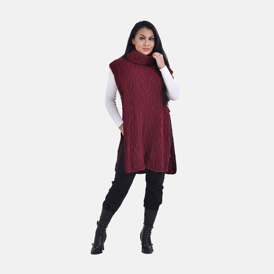 LA MAREY - gestrickter Halskragen Poncho mit Fransen, One Size, Gelb