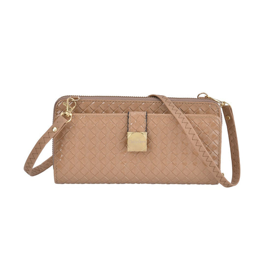 CLOSE OUT - gewebter Crossbody glänzend Tasche, Multifächer, 20x10 cm, Rosa