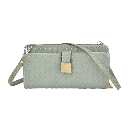 CLOSE OUT - gewebter Crossbody glänzend Tasche, Multifächer, 20x10 cm, Rosa