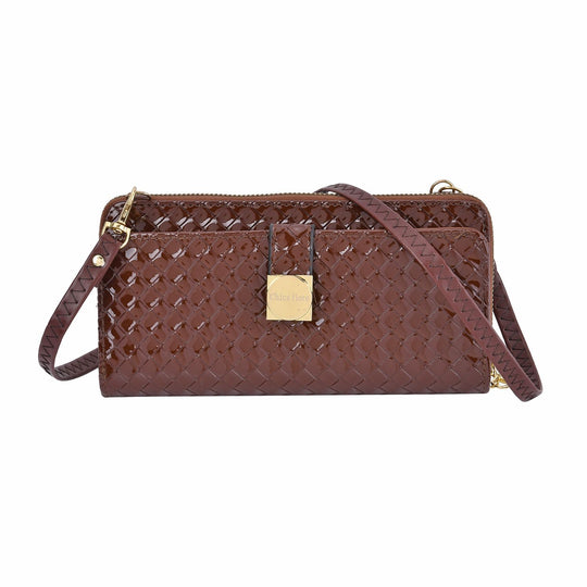 CLOSE OUT - gewebter Crossbody glänzend Tasche, Multifächer, 20x10 cm, Rosa