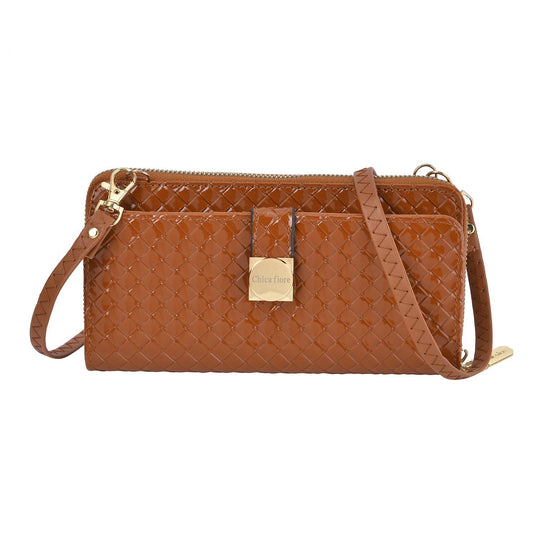 CLOSE OUT - gewebter Crossbody glänzend Tasche, Multifächer, 20x10 cm, Rosa