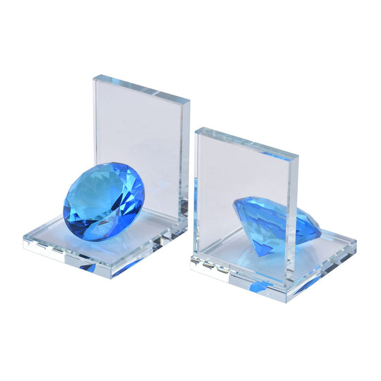 Kristall Buchstützen, Format 10.5x13cm, blau und transparent