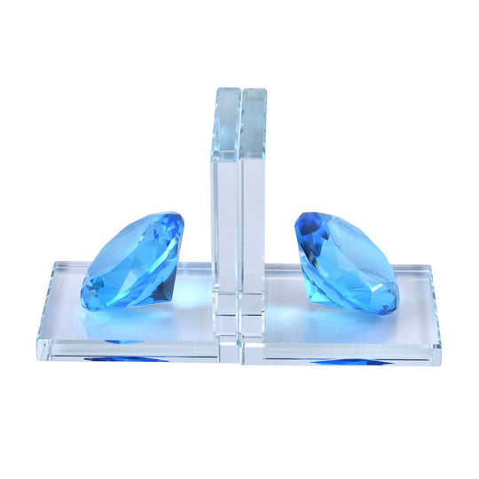 Kristall Buchstützen, Format 10.5x13cm, blau und transparent