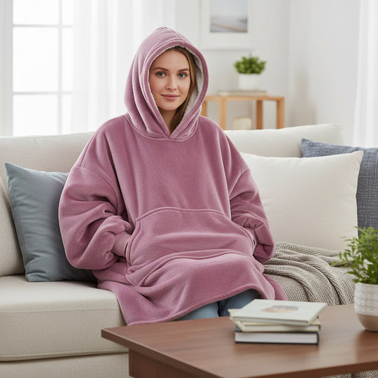 Doppellagige Hoodie-Decke mit Sherpa-Futter, superweich, 126 x 98 cm, Winter