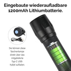 2-in-1 LED-Taschenlampe, wiederaufladbar mit COB-Licht: Drei Modi, Zoom, wasserdicht, rutschfest. 1200mAh Akku, USB-C. 9,5x10,2x2,8 cm