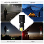 Vielseitige Multifunktions-LED-Taschenlampe mit COB-Seitenlicht, Zoom, Wasserdicht, 1200mAh Akku, Typ-C USB