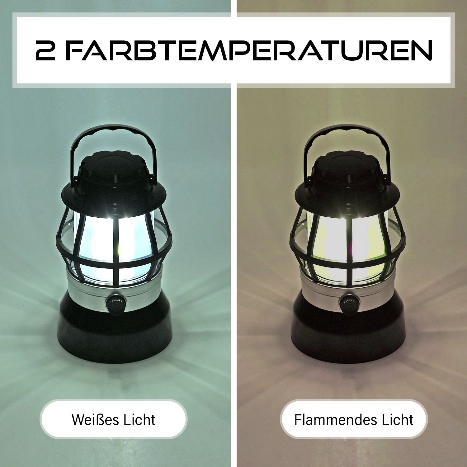 Tragbare Campinglaterne mit LED Beleuchtung, 360-Grad-Abdeckung, 2 Farbtemperaturen, batteriebetrieben
