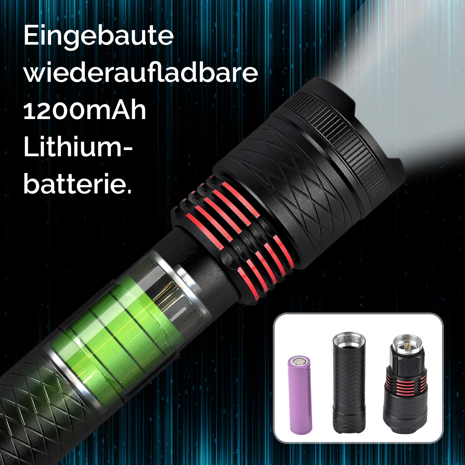 Hochleistungs LED-Taschenlampe mit Zoom-Funktion mit 3 Beleuchtungsmodi