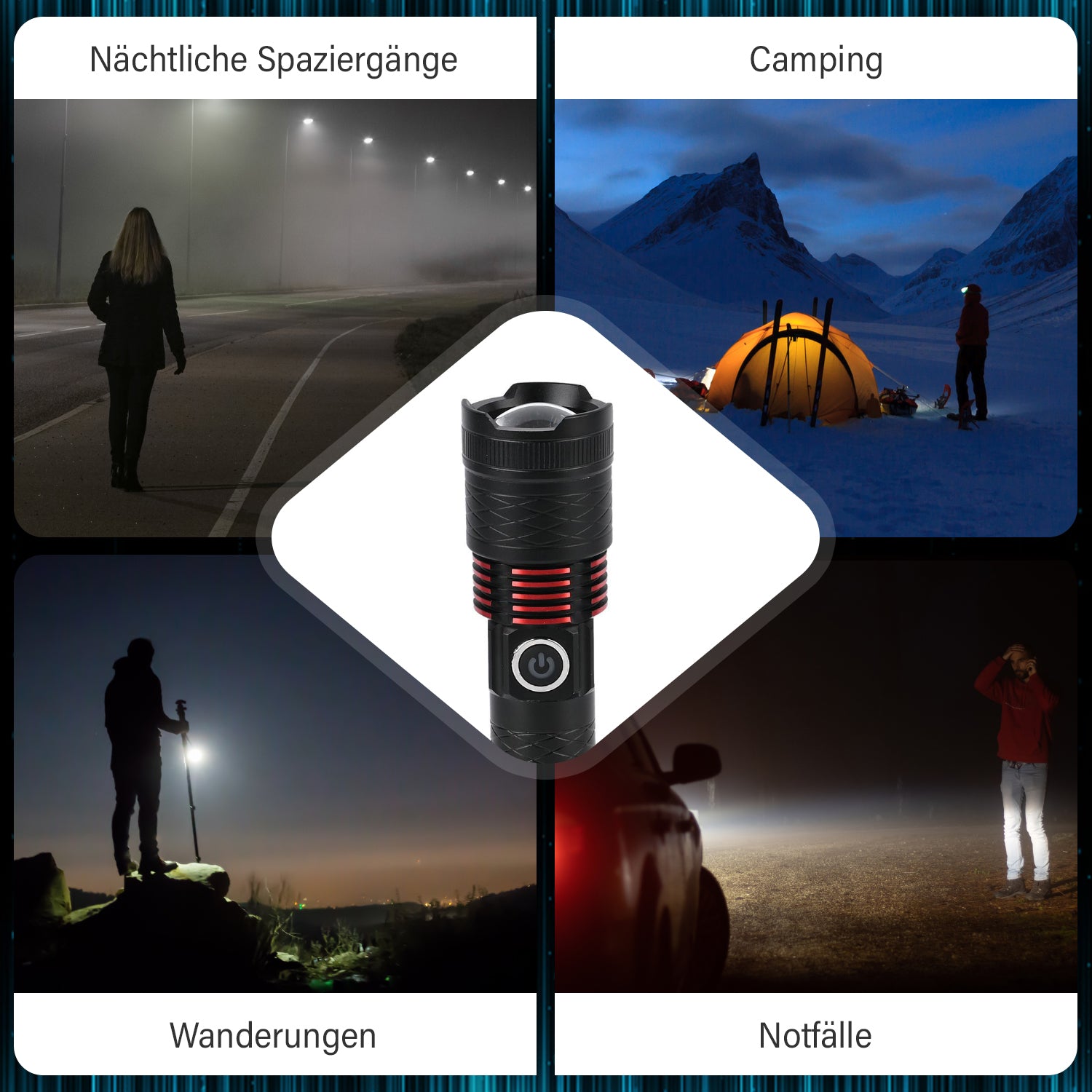 Hochleistungs LED-Taschenlampe mit Zoom-Funktion mit 3 Beleuchtungsmodi