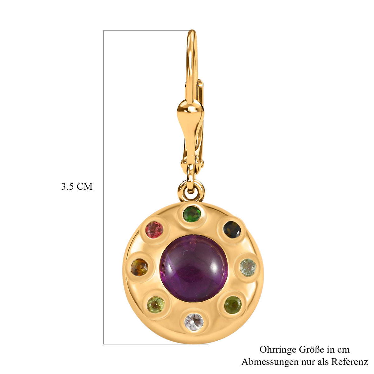 Afrikanischer Amethyst, mehrfarbige-Turmalin Ohrringe, 925 Silber vergoldet ca. 5.33 ct
