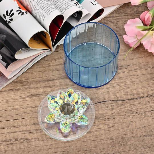 Deko Vorratsglas aus Kristallglas mit Lotusblüte Deckel,10x10x10cm, blau