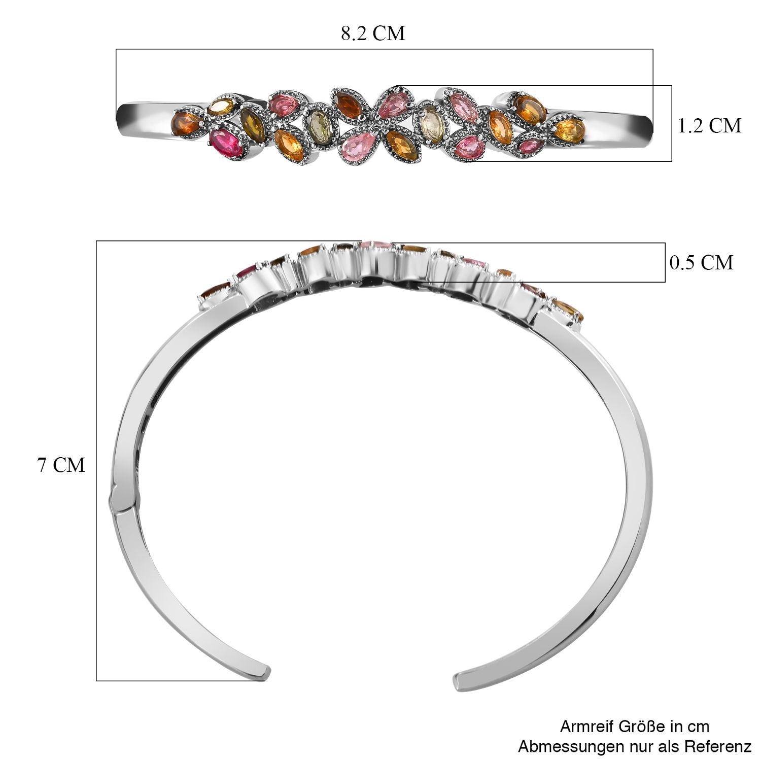 Natürlicher Mehrfarbiger Turmalin-Armreif, ca. 19 cm, ca. 2.84 ct