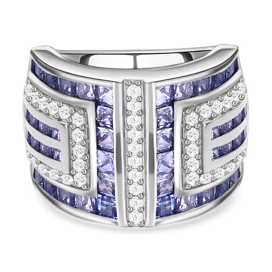 AAA Kagem Sambischer Smaragd Ring, Mäandermuster, 925 Silber platiniert (Größe 17.00) ca. 3.93 ct