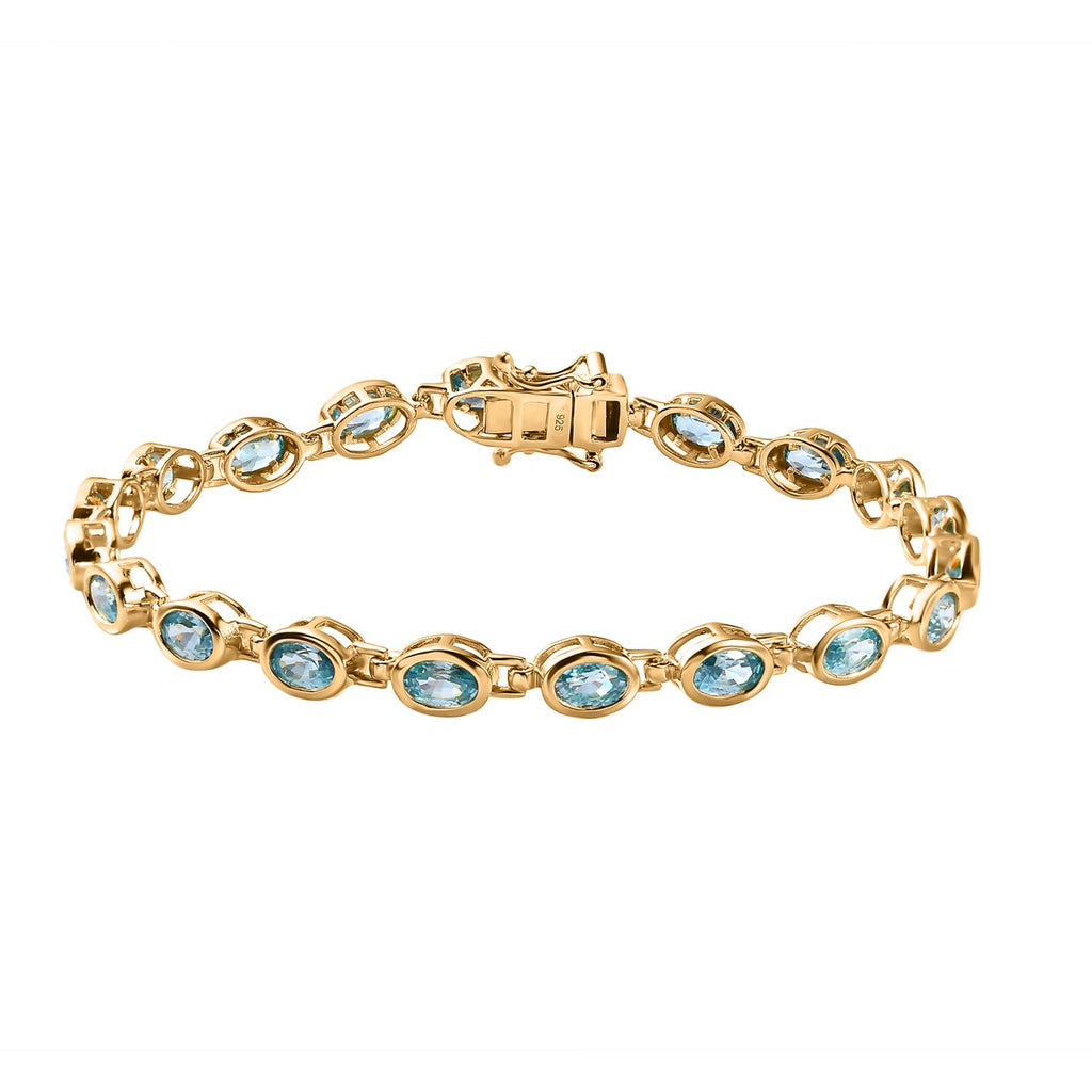 Kambodschanischer blauer Zirkon Armband, ca. 20 cm, 925 Silber vergoldet, ca. 14.74 ct