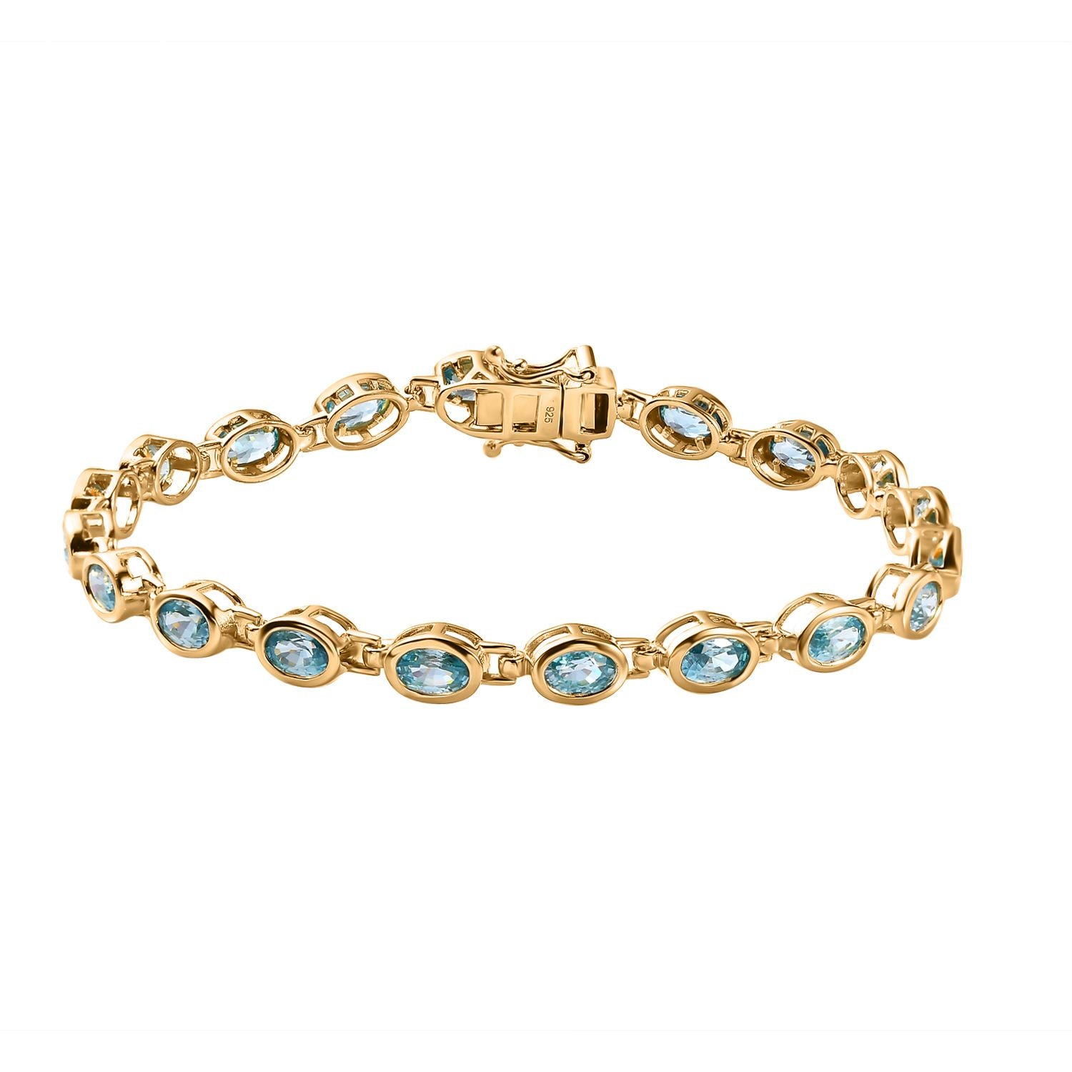 Kambodschanischer blauer Zirkon Armband, ca. 20 cm, 925 Silber vergoldet, ca. 14.74 ct