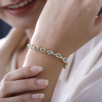 Kambodschanischer blauer Zirkon Armband, ca. 20 cm, 925 Silber vergoldet, ca. 14.74 ct