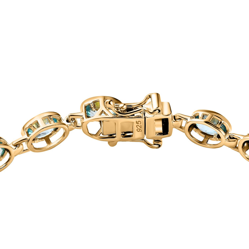 Kambodschanischer blauer Zirkon Armband, ca. 20 cm, 925 Silber vergoldet, ca. 14.74 ct