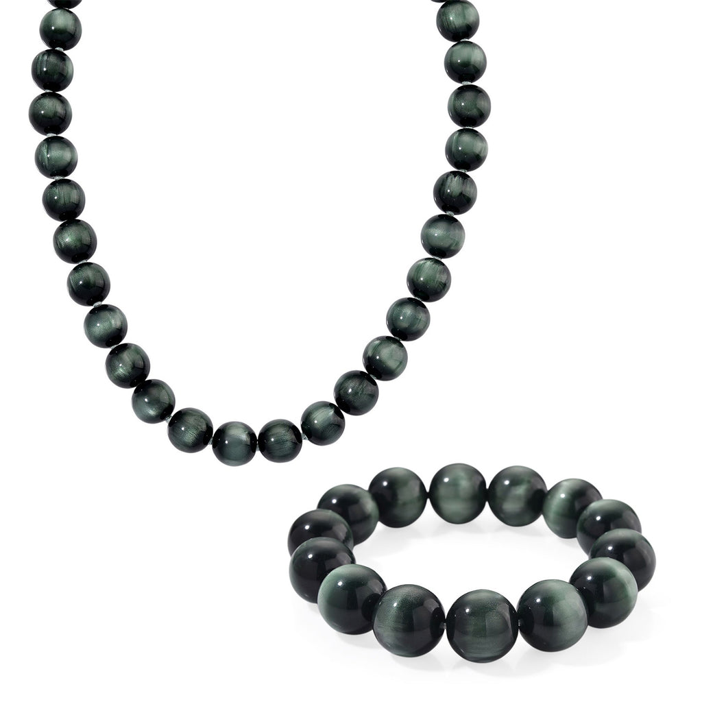 Simuliertes flexibles grünes Katzenauge Armband und 45+5cm Halskette