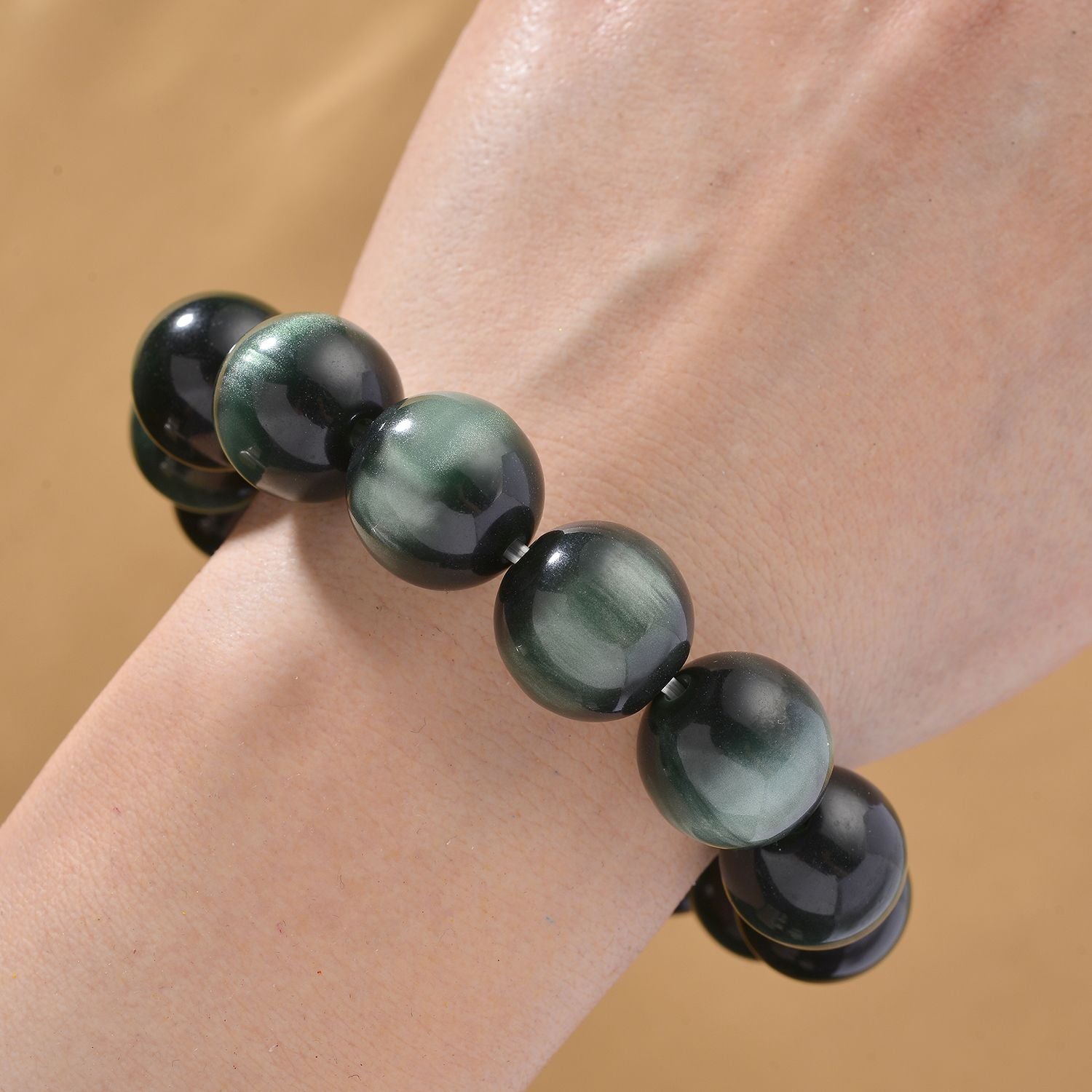 Simuliertes flexibles grünes Katzenauge Armband und 45+5cm Halskette
