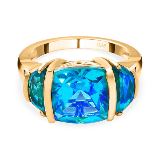 Pfau Quarz Triplette Ring 925 Silber vergoldet (Größe 16.00) ca. 6,74 ct
