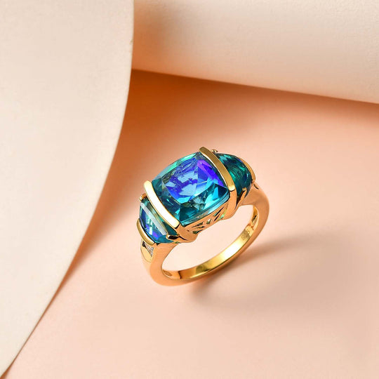 Pfau Quarz Triplette Ring 925 Silber vergoldet (Größe 16.00) ca. 6,74 ct